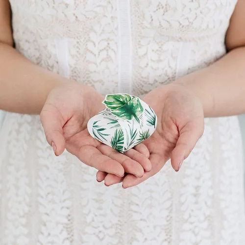 Vista 2 de Cajas de papel de regalo de boda de forma única, hoja de palmera, juego de 10