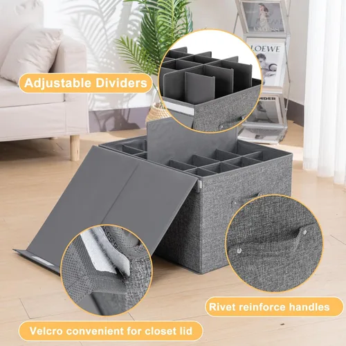 Vista 3 de Organizador de almacenamiento de zapatos para armario para 16 pares, contenedores grandes de almacenamiento de zapatos con tapa y divisores