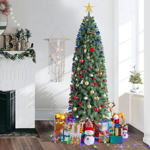 Vista 2 de Yaheetech Árbol de Navidad artificial de abeto Kingswood sin luz, de 6 pies, árbol de Navidad delgado con bisagras con 814 puntas de ramas y soporte