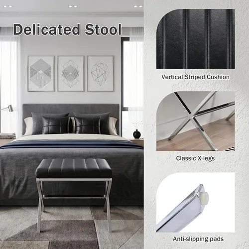 Vista 6 de DUHOME Taburete de Tocador Moderno de Cuero PU - Taburete de Maquillaje Rectangular Asiento de Tocador Acolchado Reposapiés para Sala de Estar, Negro