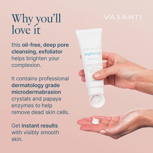 Vista 8 de VASANTI BrightenUp! Exfoliante (0.71 oz) Exfoliante facial físico + químico con resultados instantáneos para una piel suave, tersa y radiante