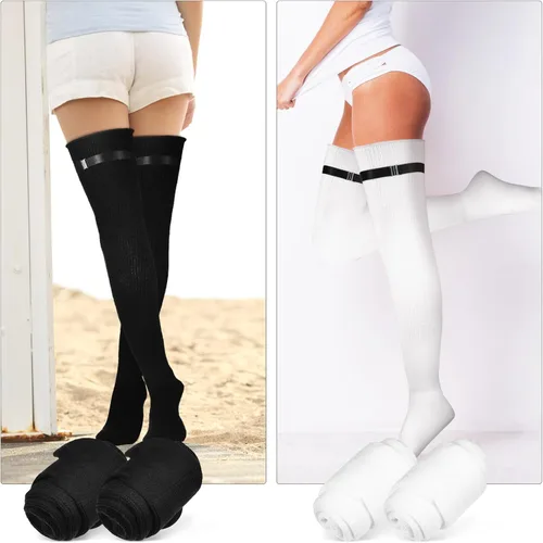 Vista 8 de KESYOO Calcetines altos hasta el muslo para mujer, calcetines gruesos por encima de la rodilla, extra largos, calentadores de piernas, medias