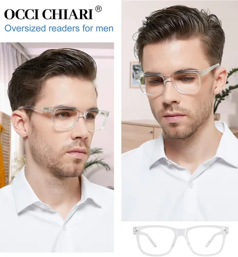Vista 2 de OCCI CHIARI Anteojos de lectura grandes para hombre con marco grande 100 125 150 175 200 225 250 275 300 350 400 500 600 (transparente, 1.0)