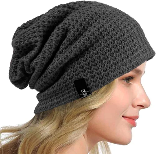 Vista 13 de Gorro holgado para mujer, boina de punto, gorra de calavera holgada para invierno y verano, B08w Azul/Amarillo/Púrpura