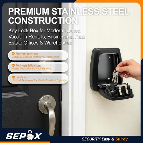 Vista 4 de SEPOX® Caja de seguridad de acero inoxidable con combinación de 4 dígitos para llaves de montaje en pared For Home Office Outdoor Realtor.