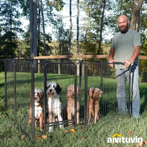 Vista 2 de Corralito plegable de metal para perros con puerta de puerta, valla de metal resistente para animales pequeños, perrera para exteriores