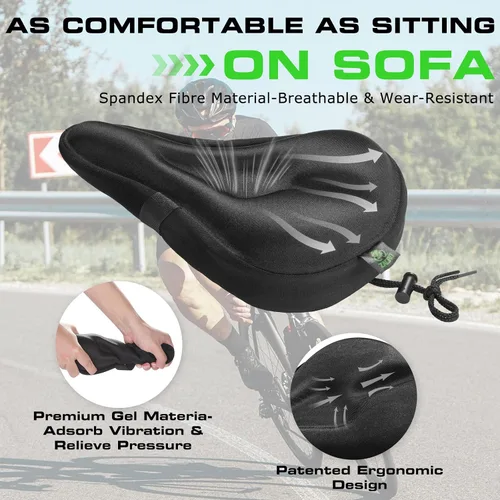 Vista 3 de Zacro Cojín de asiento de bicicleta, funda acolchada de gel para asiento de bicicleta para hombres y mujeres, cómodo, asiento de bicicleta