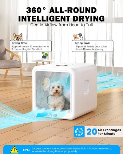 Vista 7 de PETNF - Caja secadora para mascotas para gatos y perros pequeños, cámara de secado automático de 70 litros con funcionamiento silencioso, flujo