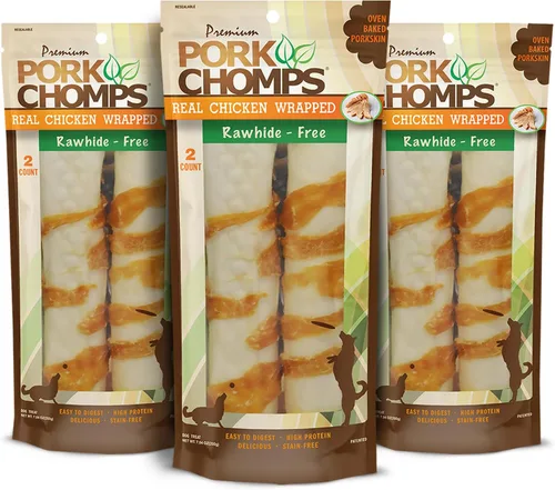 Vista 10 de Pork Chomps Masticables para perros de piel de cerdo al horno, rollos de 8 pulgadas, 2