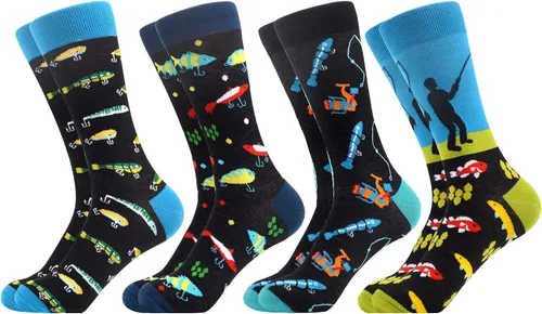 Vista 16 de WeciBor - 12 pares de calcetines de algodón peinado para hombre con diseños divertidos y locos, tamaño 7-10/10-13/13-15 Negro/Azul/Verde/Multicolor
