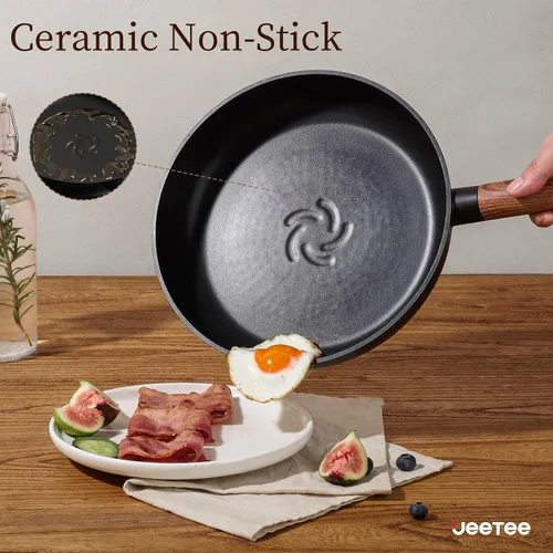 Vista 4 de JEETEE Juego de utensilios de cocina de cerámica, 15 ollas y sartenes antiadherentes con asas extraíbles, juego de utensilios de cocina de inducción