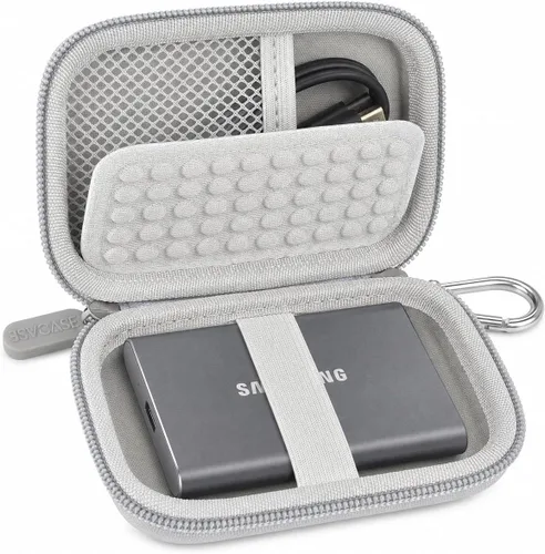 Vista 14 de GWCASE - Funda para Samsung T9/T7/T7 Shield SSD, antigolpes, color negro Anti-Shock Bubble Lining; Elastic Band + Carabiner; Mesh Pocket for