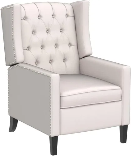 Vista 4 de Silla reclinable con respaldo ajustable, cómoda silla reclinable con respaldo ajustable, sillón de tela copetuda con remaches vintage para sala