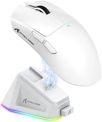 Vista 16 de MAGIC-REFINER Attack Shark X11 - Mouse inalámbrico para juegos superligero de 2.08 oz con cinta de agarre, base de carga RGB, BT/2.4G Negro