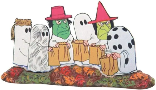 Vista 2 de Department 56 Snow Village Halloween Trick or Treat Lane Peanuts House - Edificio iluminado y accesorios, 6.57 pulgadas, multicolor