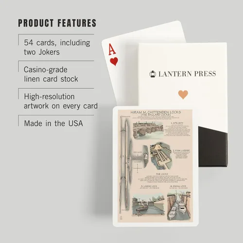 Vista 3 de Lantern Press Ballard Locks Technical, 52 Playing Cards for Adults, Poker Size Card Deck