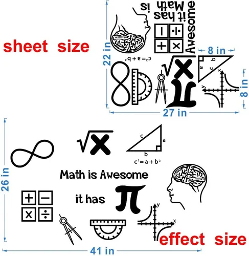 Vista 2 de Calcomanía de pared Math is Awesome Math is Awesome - Calcomanías de vinilo extraíbles para estudiantes de aula, símbolos de matemáticas, murales