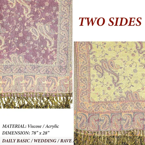 Vista 6 de Achillea Bufanda suave y sedosa reversible con flecos y estampado de cachemira