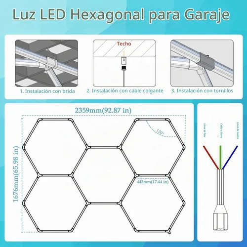 Vista 6 de Luces hexagonales para garaje, LED ultra brillantes de 6500 K, 156 W, 17280 lúmenes; luz hexagonal para luces de garaje, techo, peluquería, taller