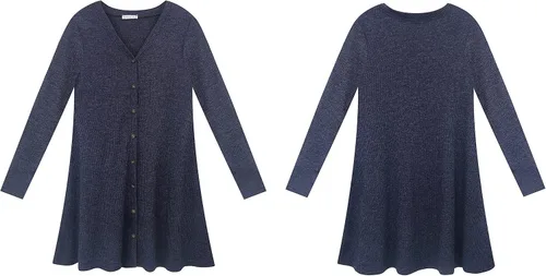 Vista 6 de RVivimos Vestido de suéter para mujer manga larga cuello en V casual con botones para otoño e invierno