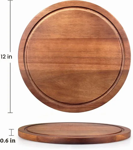 Vista 7 de Tablas de cortar redondas de madera de acacia para cocina pequeña tabla de Tabla de cortar decorativa no tóxica para servir pan, tablas de queso