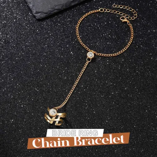 Vista 2 de ACEDRE Pulseras de cristal bohemias, arnés de mano de oro, anillos de dedo, accesorios de mano para mujer, Metal