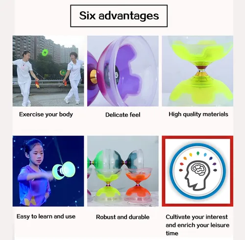Vista 6 de Juego de diábolo yoyo chino, triple rodamientos Diábolo, yoyos chinos, diábolo LED colorido con palos de diablo, cuerda de diábolo y bolsa de red