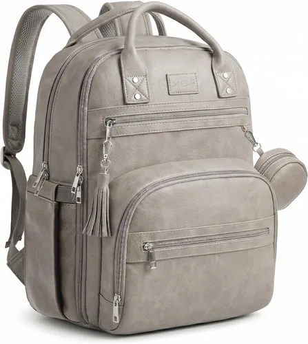Vista 8 de ROSEGIN Mochila para pañales de cuero vegano de alta calidad con cambiador impermeable, cremalleras reforzadas y sin olor, organizador profesional