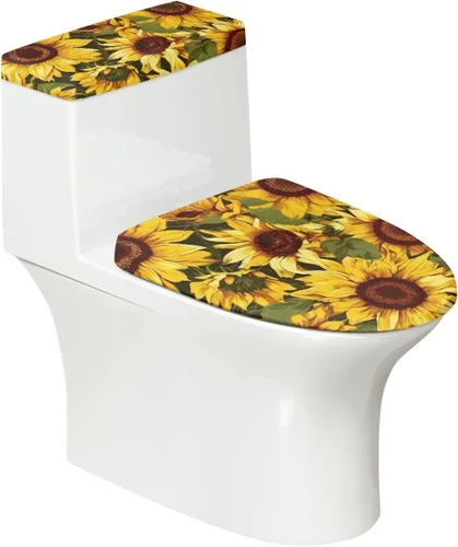 Vista 9 de Juego de 2 Fundas de Asiento de Inodoro con Hojas de Arce de Otoño, Juego de Fundas de Tapa de Tanque de Inodoro con Hojas de Arce Impresas