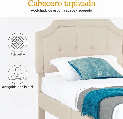 Vista 6 de VECELO - Base de cama tapizada con plataforma individual con cabecera ajustable de panel cosido con botones, fuerte soporte de listones de madera