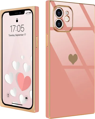 Vista 41 de Compatible con iPhone 12 Funda Rectangular Bonita Chapado Dorado Lujo Corazón de Amor Funda de Teléfono para Mujeres Niñas A Prueba de Golpes