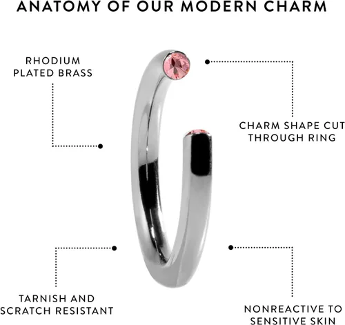Vista 3 de Stella Valle Birthstone Ring Adjustable Rhodium Plated Ring for Women with Swarovski Crystals Stackable Silver Ring Gift for Her Mother's Day