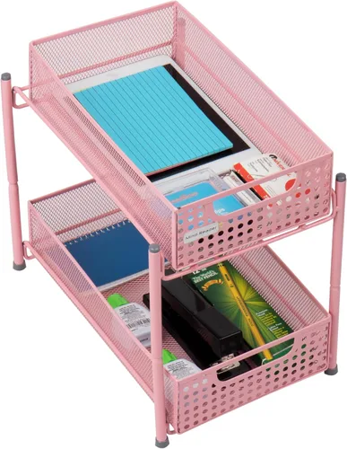Vista 4 de Mind Reader HCABASK2T-BLK - Armario de 2 niveles, talla única , 2 niveles de color rosa resistente.