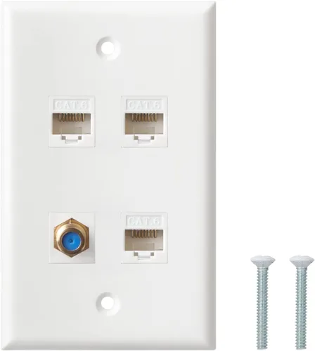 Vista 8 de Placa de pared coaxial Ethernet - Placa de pared tipo F Cat6, 1 puerto Keystone Cat6 y 1 puerto tipo F conector coaxial Keystone - Blanco
