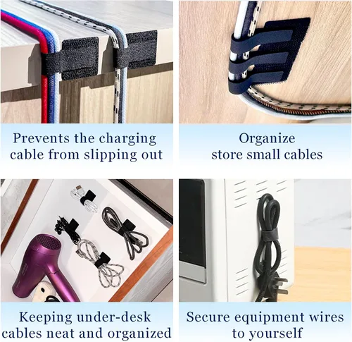 Vista 7 de Gestión de cables de escritorio, organizadores de cables para cordones - Actualización 48 PCS bridas de cable autoadhesivas negras con respaldo