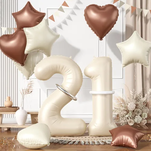 Vista 19 de Globos dorados de color champán con el número 11, globos de oro claro, globo de aluminio dorado con forma de corazón con estrella y globo largo