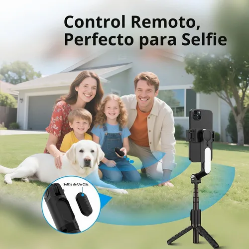 Vista 3 de TOALLIN Palo selfie con luz para teléfono inteligente, control remoto
