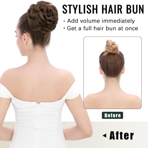 Vista 5 de Hairro Pieza de pelo para mujer, moño desordenado, esponjoso, despeinado, recogido, ombré, coleteros sintéticos, dona, elástico, para boda, novia