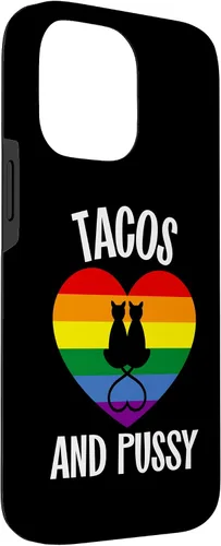 Vista 3 de Funda Queer para iPhone 14 Pro Max Lesbian Pride Stuff Tacos y Pussy Cats