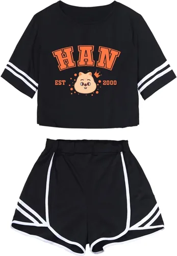Vista 12 de CHAIRAY SKZ Merch Sets Skzoo Felix Hyunjin Bangchan Lee Know Soporte de Álbum Camisa + Pantalones Cortos Changbin Han I.N Conjunto de Camiseta