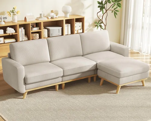 Vista 32 de Vesgantti Sofá modular en forma de U de 119 pulgadas, sofá modular de pana con asiento profundo y soporte de resortes, sofá convertible con 2 Beige