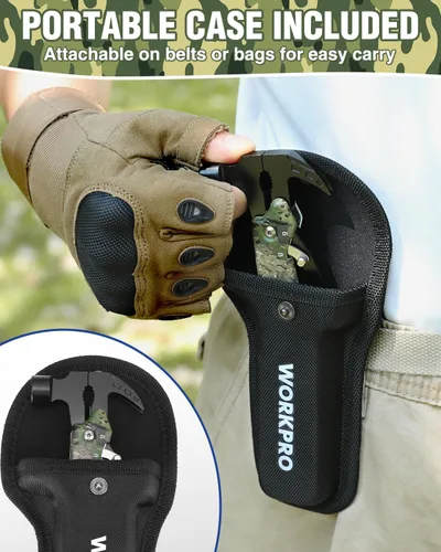 Vista 10 de WORKPRO Multiherramienta-Herramientas de camping 12 en 1 con mini martillo-Equipo EDC herramientas múltiples martillo con bloqueo de seguridad