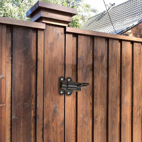 Vista 5 de 4 pestillos de cierre automático, pestillo de puerta de resorte para valla de madera, pestillos automáticos de puerta resistentes de seguridad, Negro