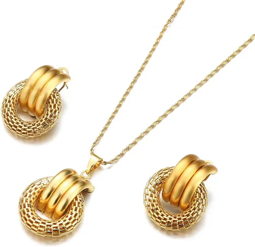 Vista 2 de Conjuntos de joyas árabes de Dubai para mujer, collar y aretes de moda de color dorado africano etíope, Latón, n