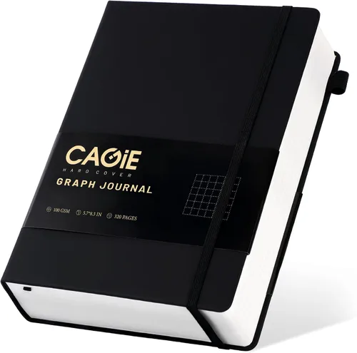 Vista 16 de CAGIE Cuaderno de cuadrícula de cuadrícula con puntos y balas, color negro A5