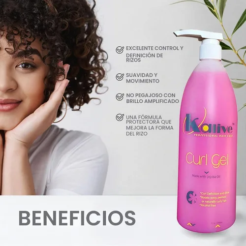 Vista 2 de KALIVE Curl Gel de 32 onzas para mujeres, define todo tipo de rizos, ondas y texturas para cabello natural o permanente