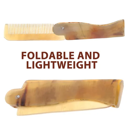 Vista 2 de Peine de pelo plegable de bolsillo con cuerno de buey, peine portátil antiestático, evita la pérdida de cabello, para mujeres, hombres, viajes, uso