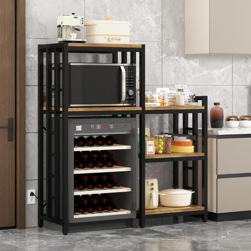 Vista 7 de Estante de cocina de 6 niveles con toma de corriente, soporte para horno de microondas con almacenamiento, adecuado para cocina, sala de estar