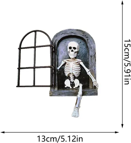 Vista 7 de Esqueleto de Halloween, la puerta, árbol, abrazador, estatua de jardín, cráneo, resina, falta de manos y piernas, escultura de cara de árbol