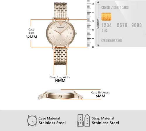 Vista 7 de Emporio Armani AR11062 Reloj de vestir para mujer con pantalla analógica, reloj de cuarzo rosa, Rosado